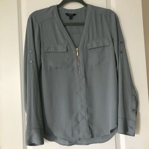 Express Long Sleeve Zip Front Blouse